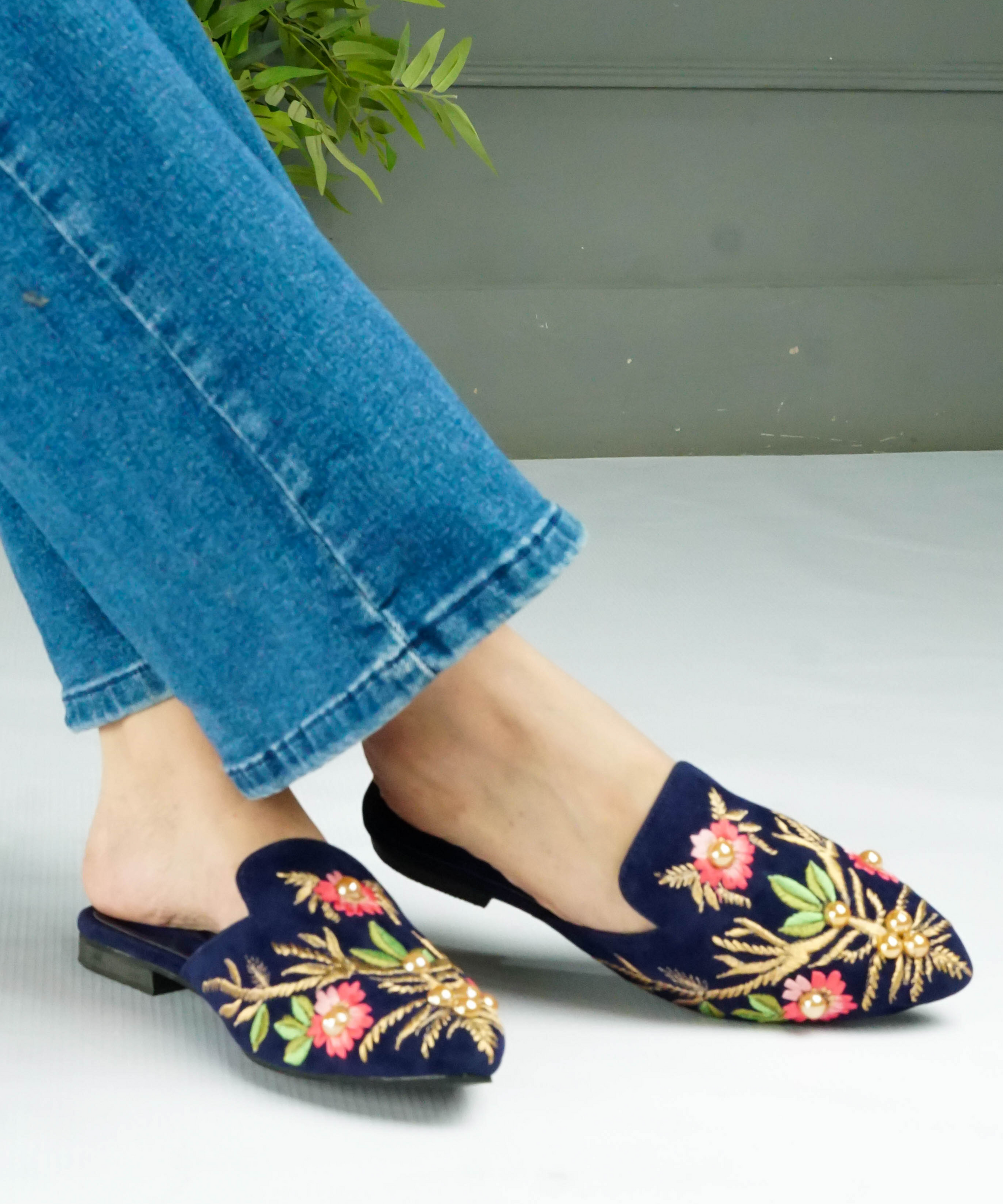 Beads Embroidery Mules