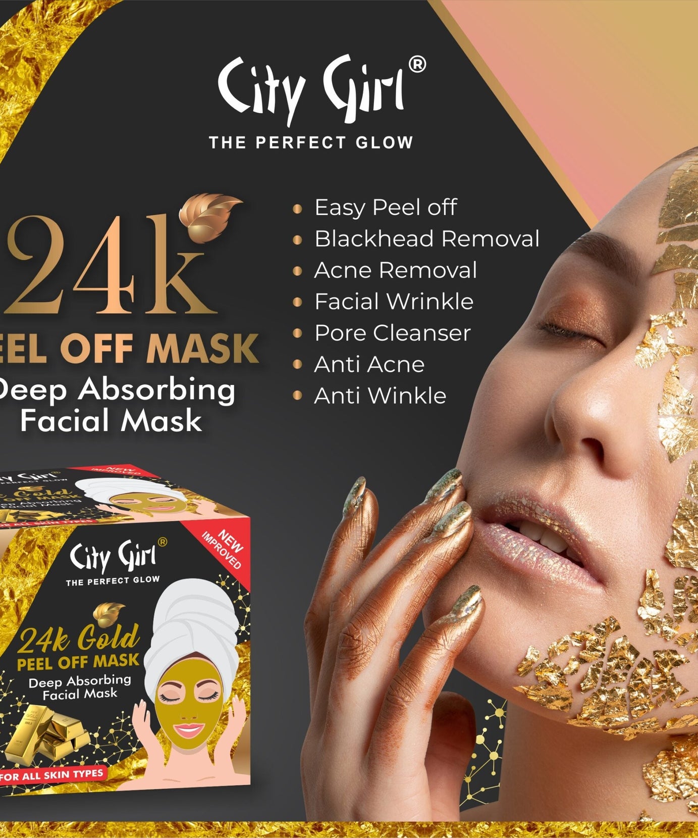 City Girl 24k Gold Peel Off Mask Jar