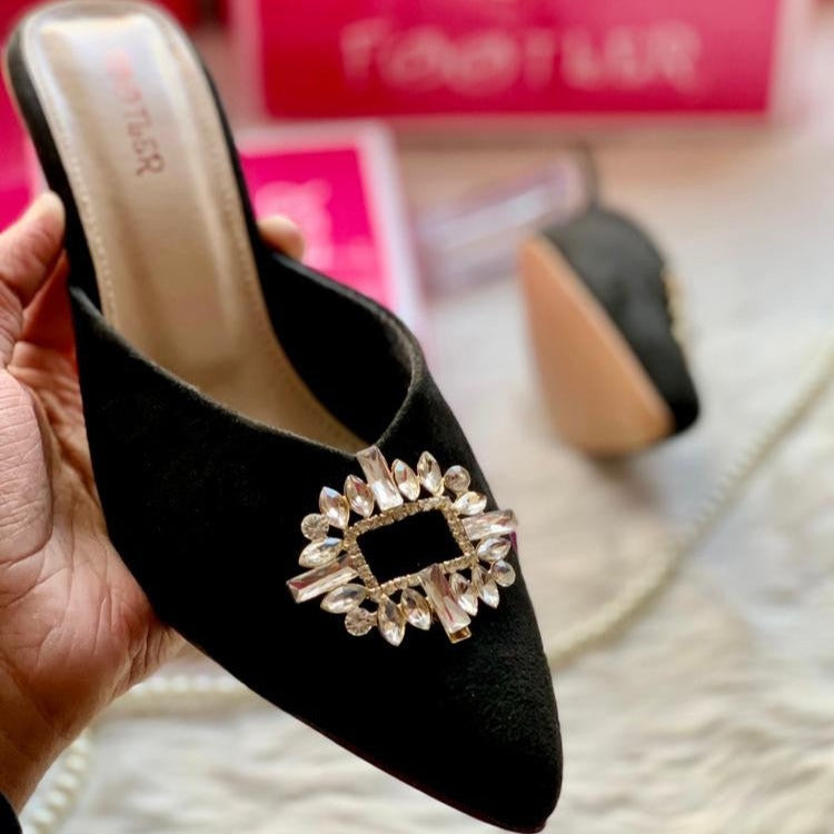 Broach Transparent Heels – Chic Clear Heels with Stylish Broach for Women