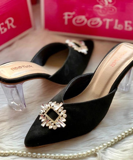 Broach Transparent Heels – Chic Clear Heels with Stylish Broach for Women