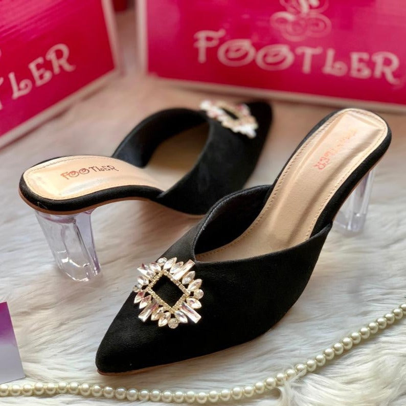 Broach Transparent Heels – Chic Clear Heels with Stylish Broach for Women