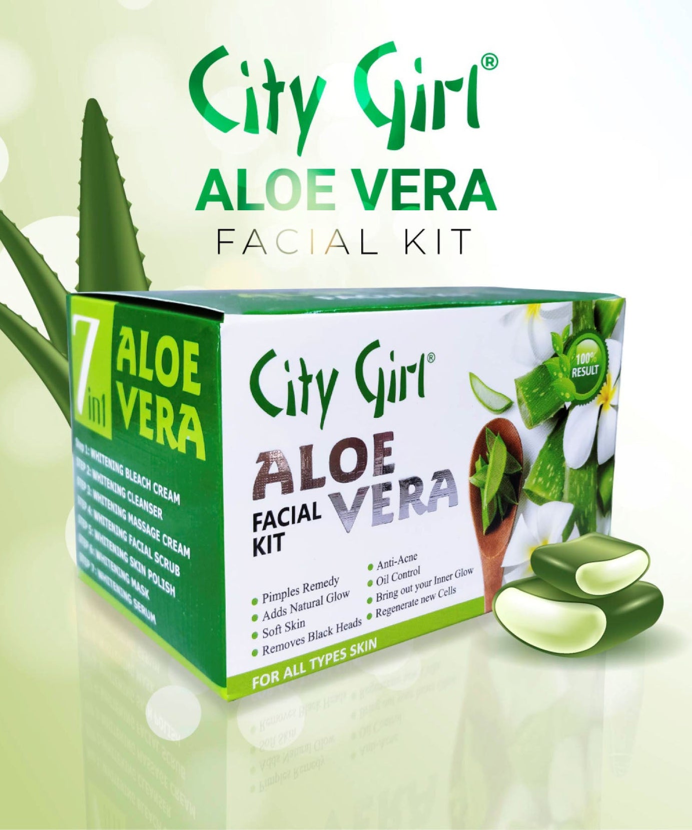 Aloe-Vera-Facial-Kit, Aloe vera Facial Kit, City Girl Aloe Vera Facial Sachet Kit, City Girl, Aloe Vera, Sachet Kit, AY Cosmetics