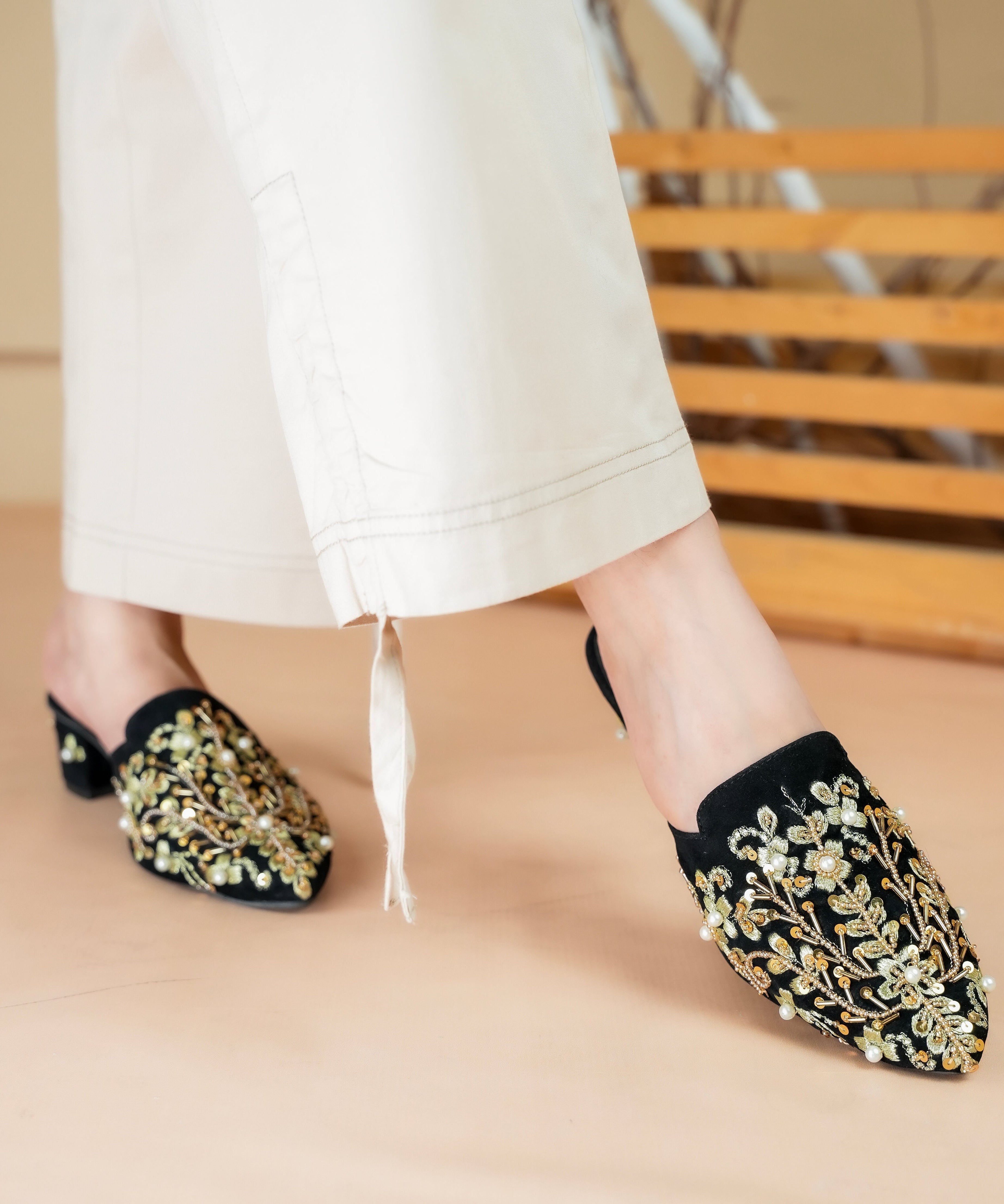 Embroidered Crystalline-Gem Heel