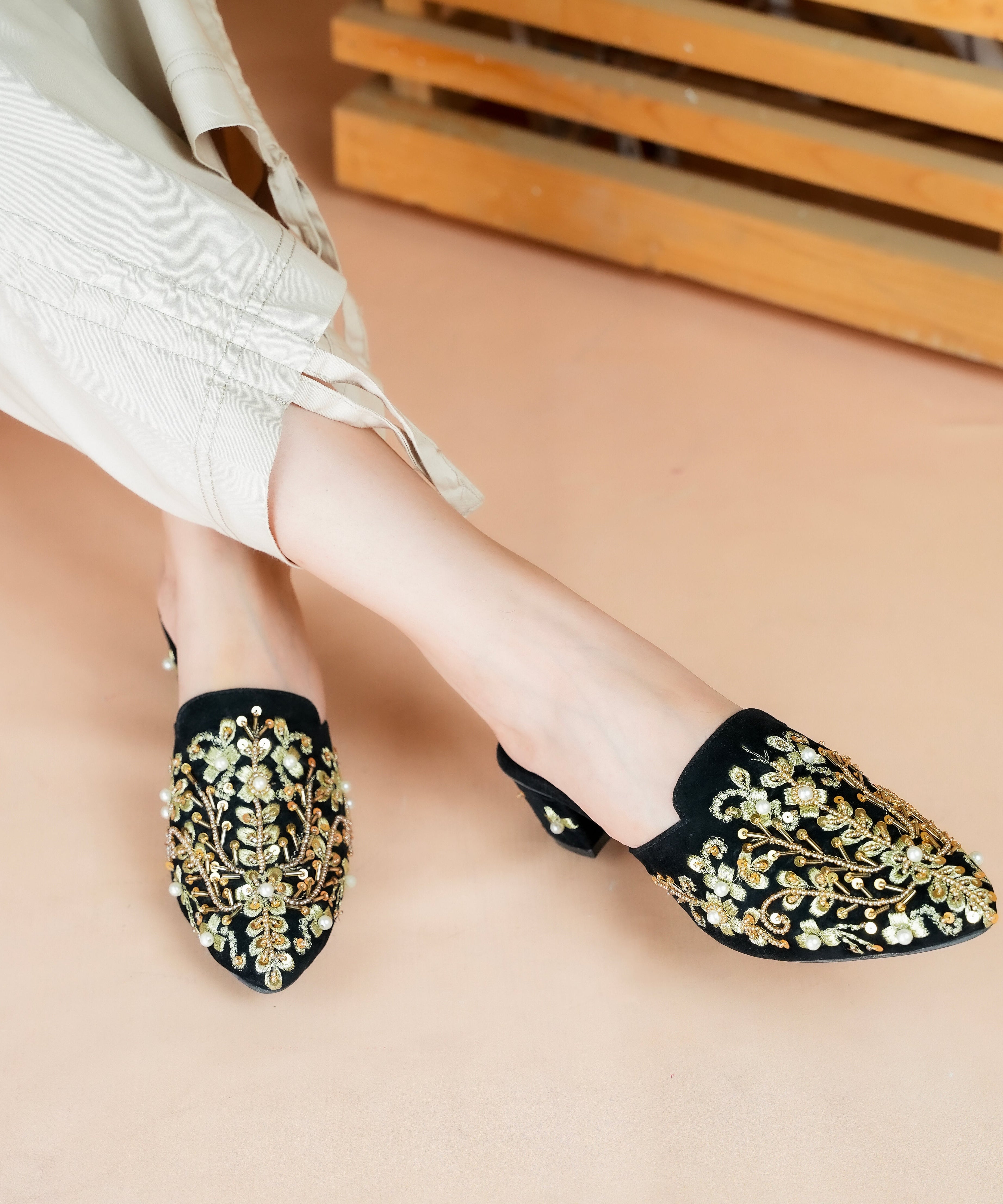 Embroidered Crystalline-Gem Heel