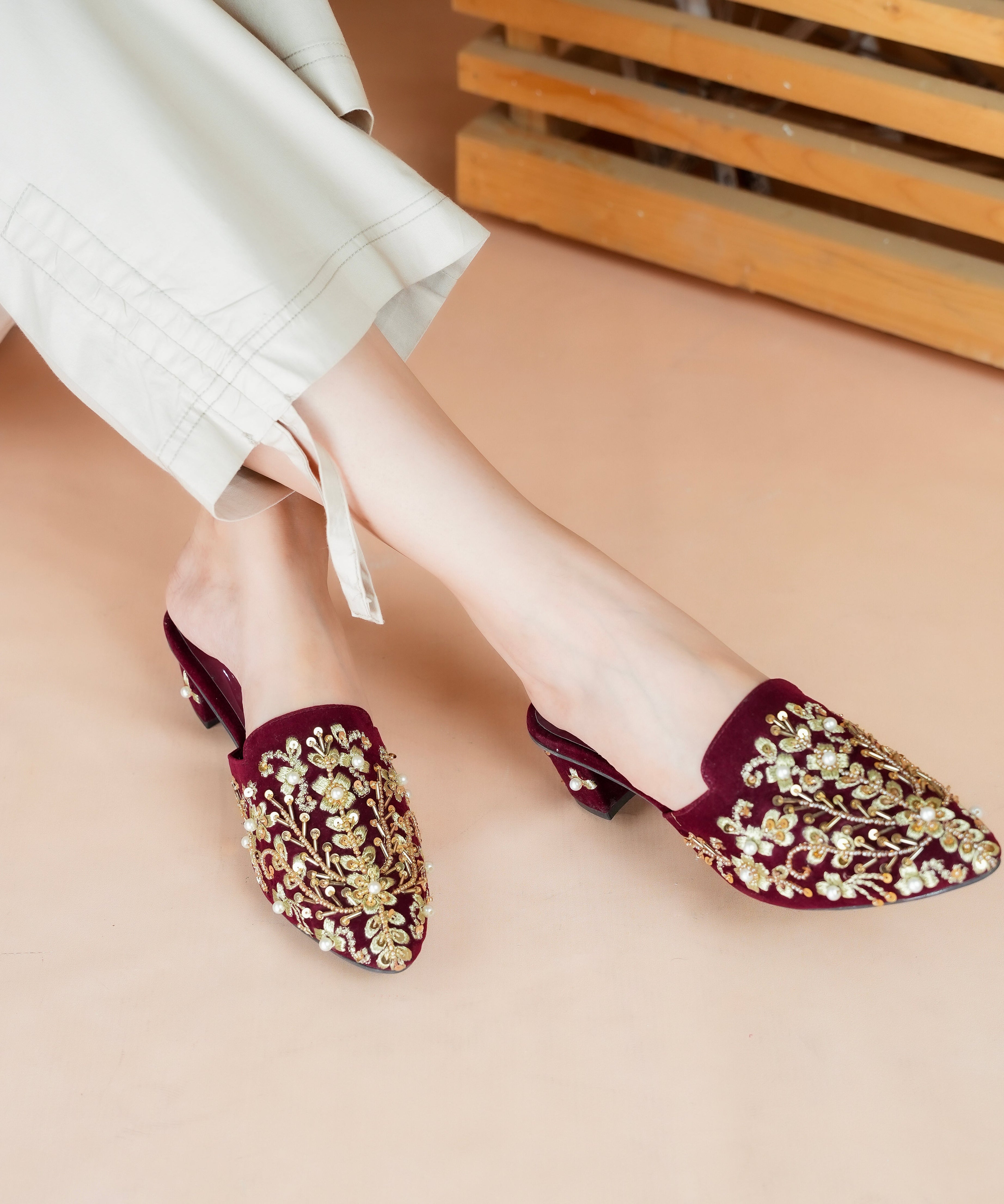 Embroidered Crystalline-Gem Heel