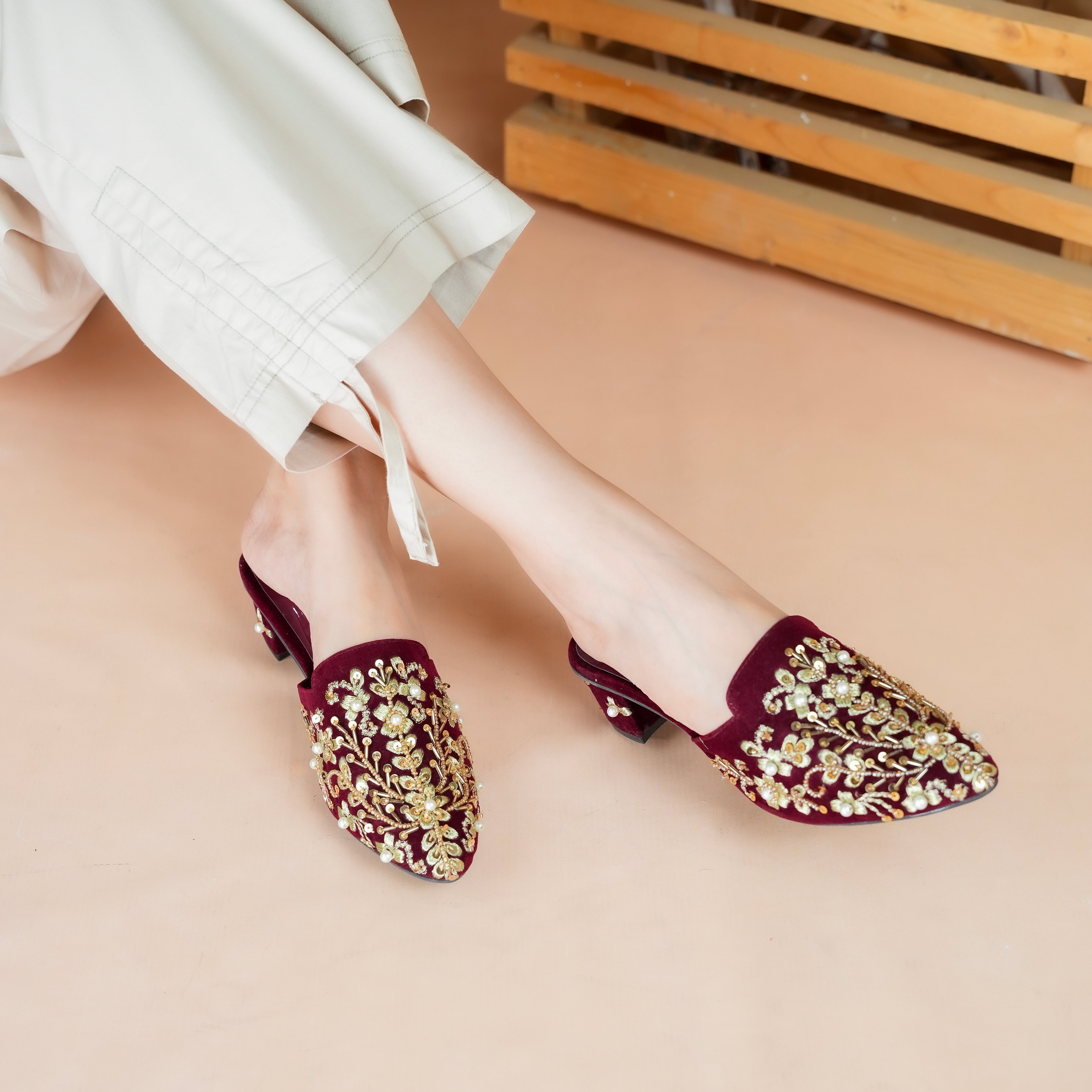 Embroidered Crystalline-Gem Heel