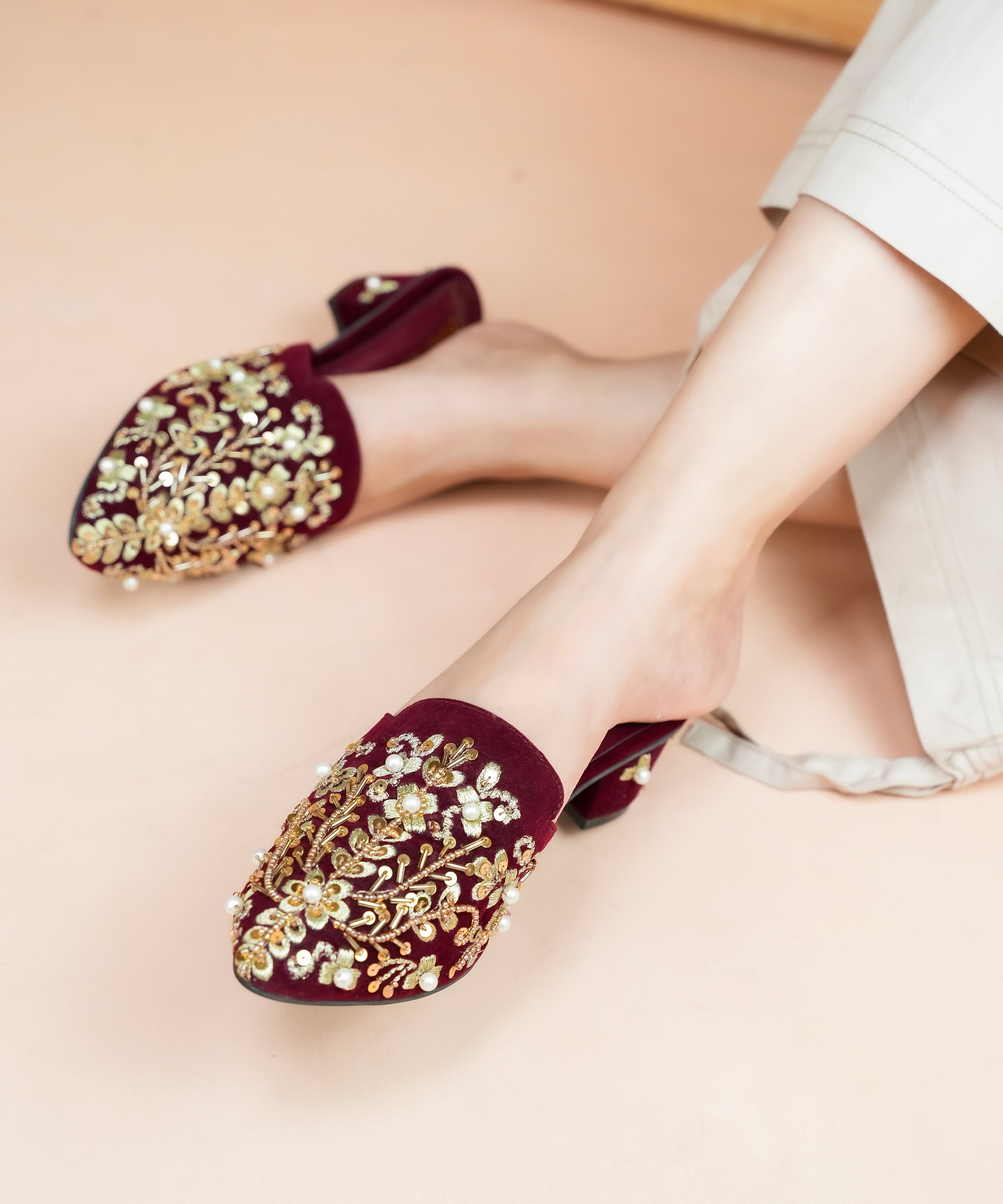 Embroidered Crystalline-Gem Heel