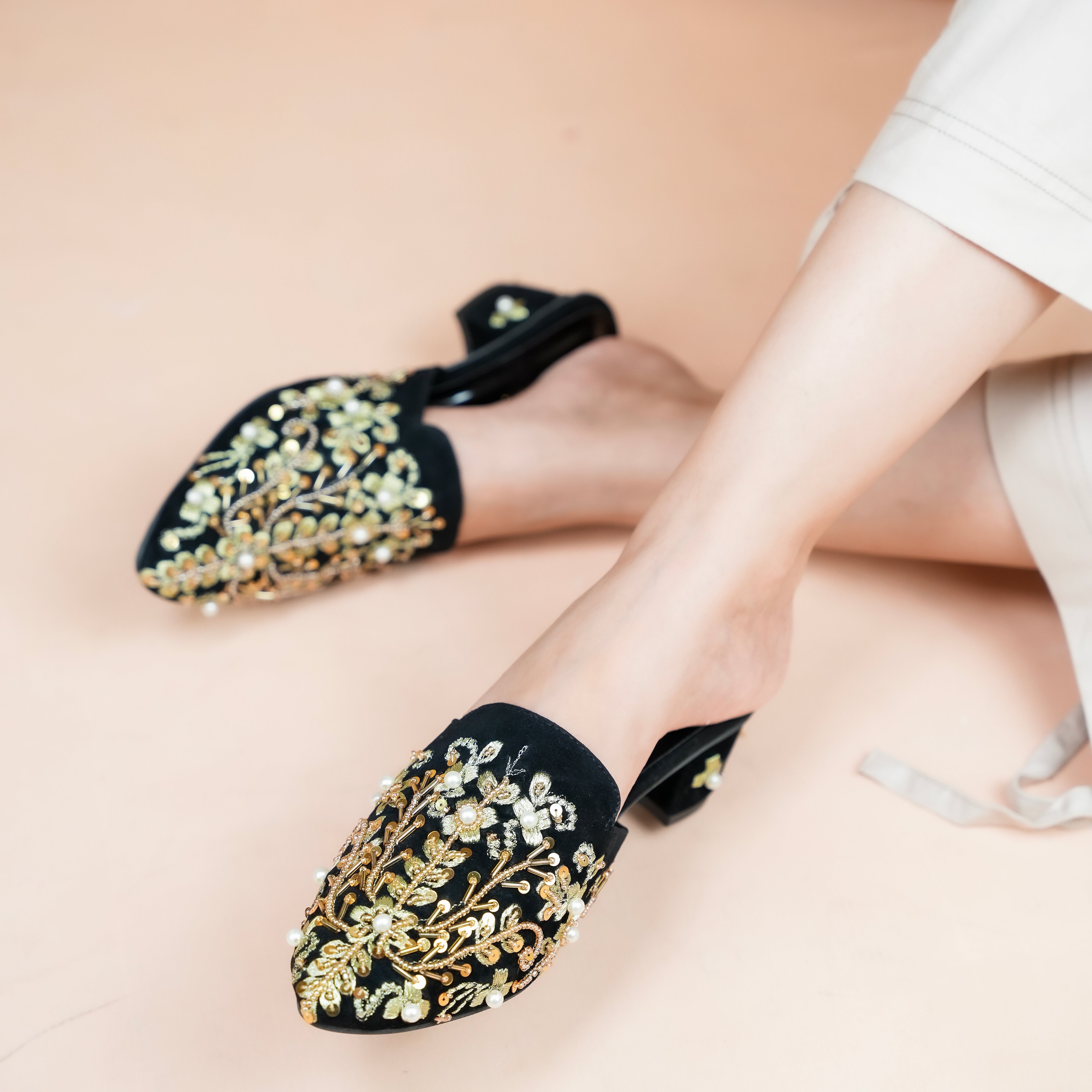 Embroidered Crystalline-Gem Heel