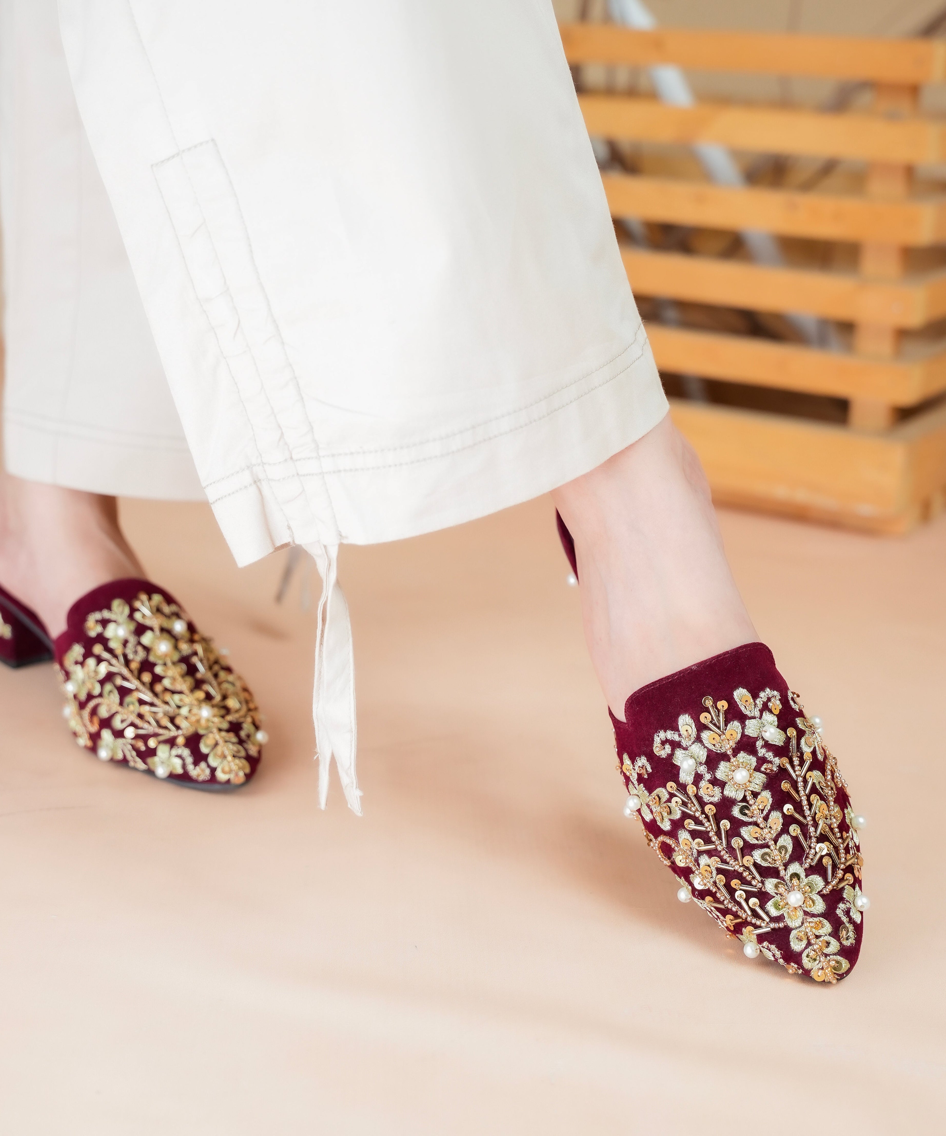 Embroidered Crystalline-Gem Heel
