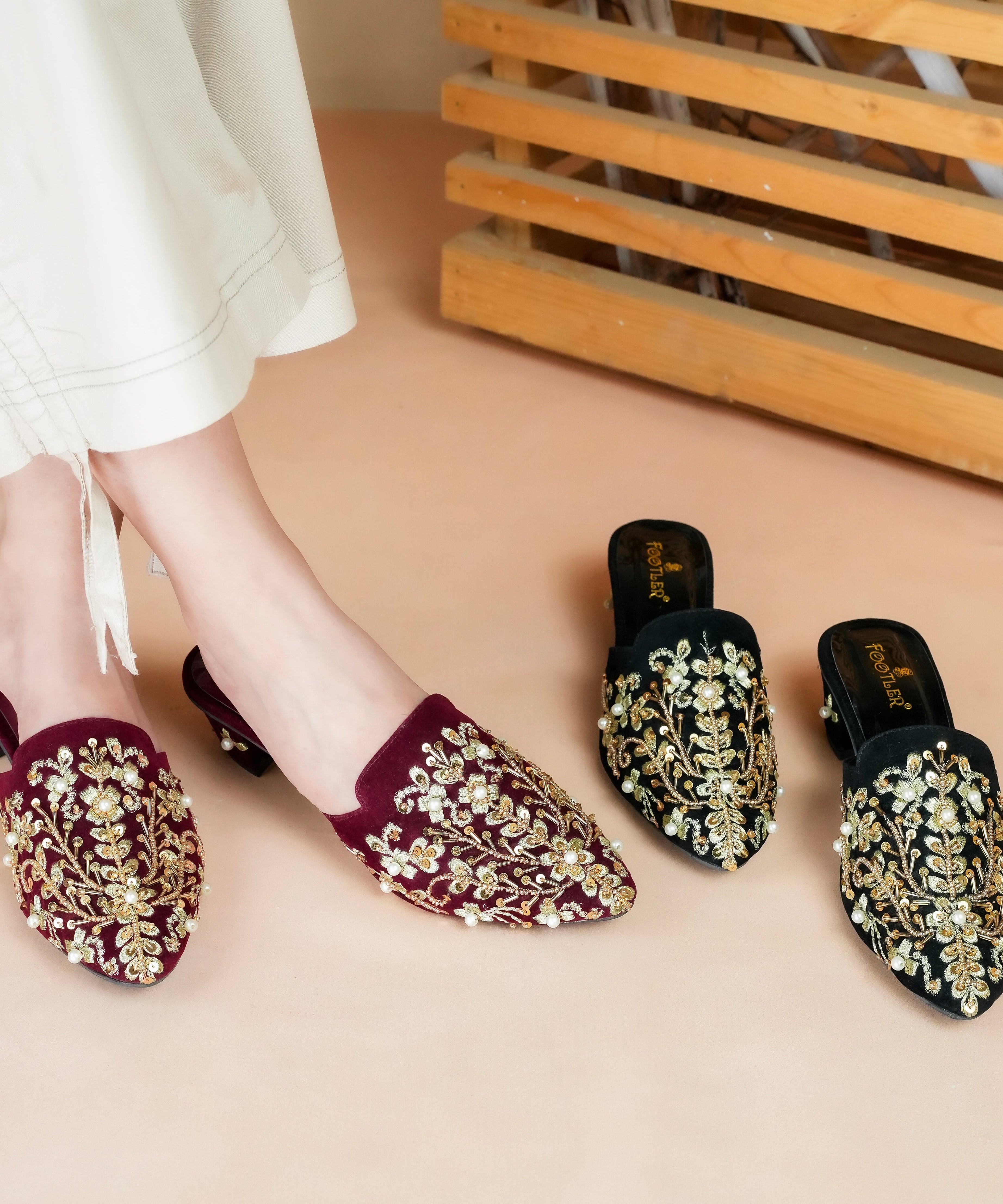 Embroidered Crystalline-Gem Heel