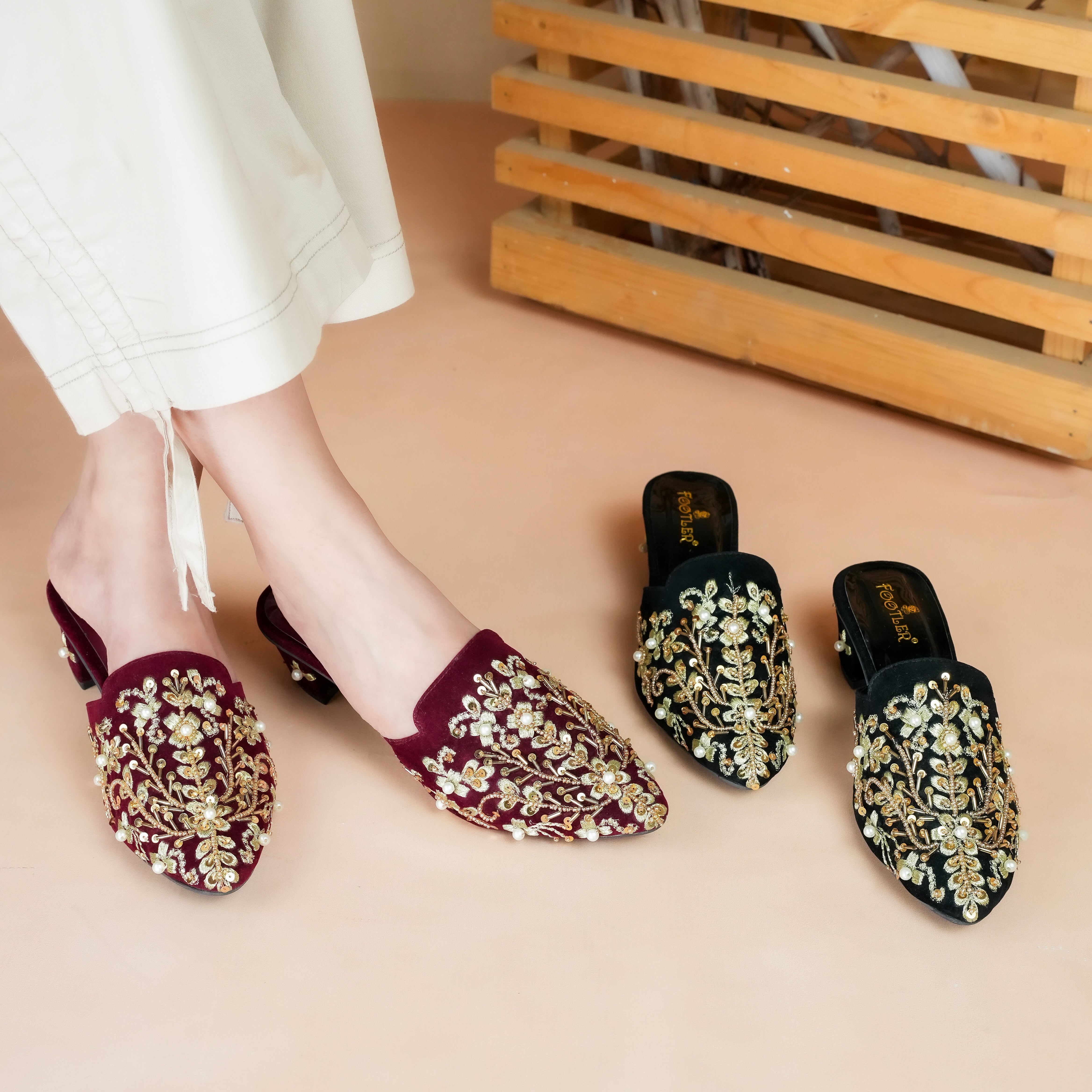 Embroidered Crystalline-Gem Heel