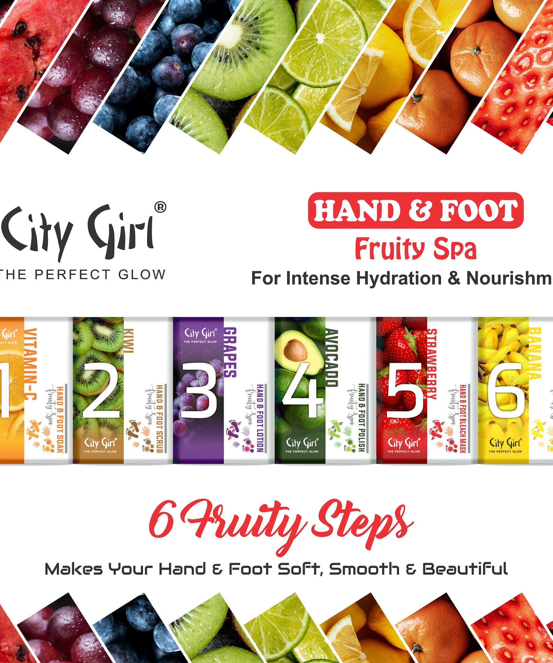 City Girl Hand & Foot Mani Pedi , 6 Steps Sachet Kit, Fruity Spa