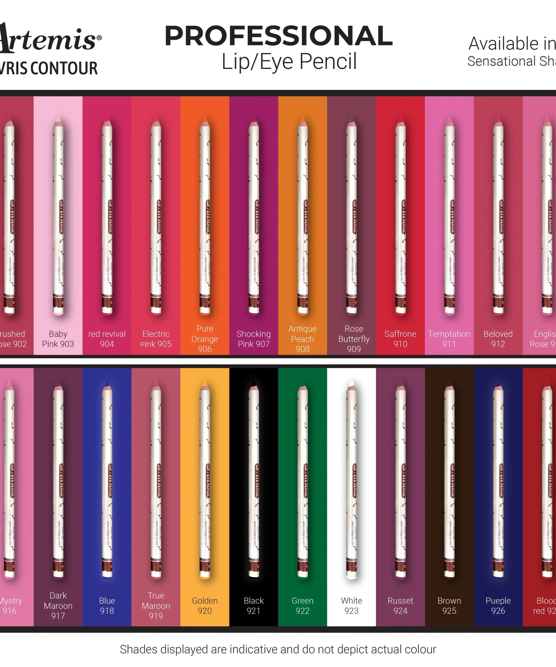 Artemis Lip & Eye Pencil shades Card