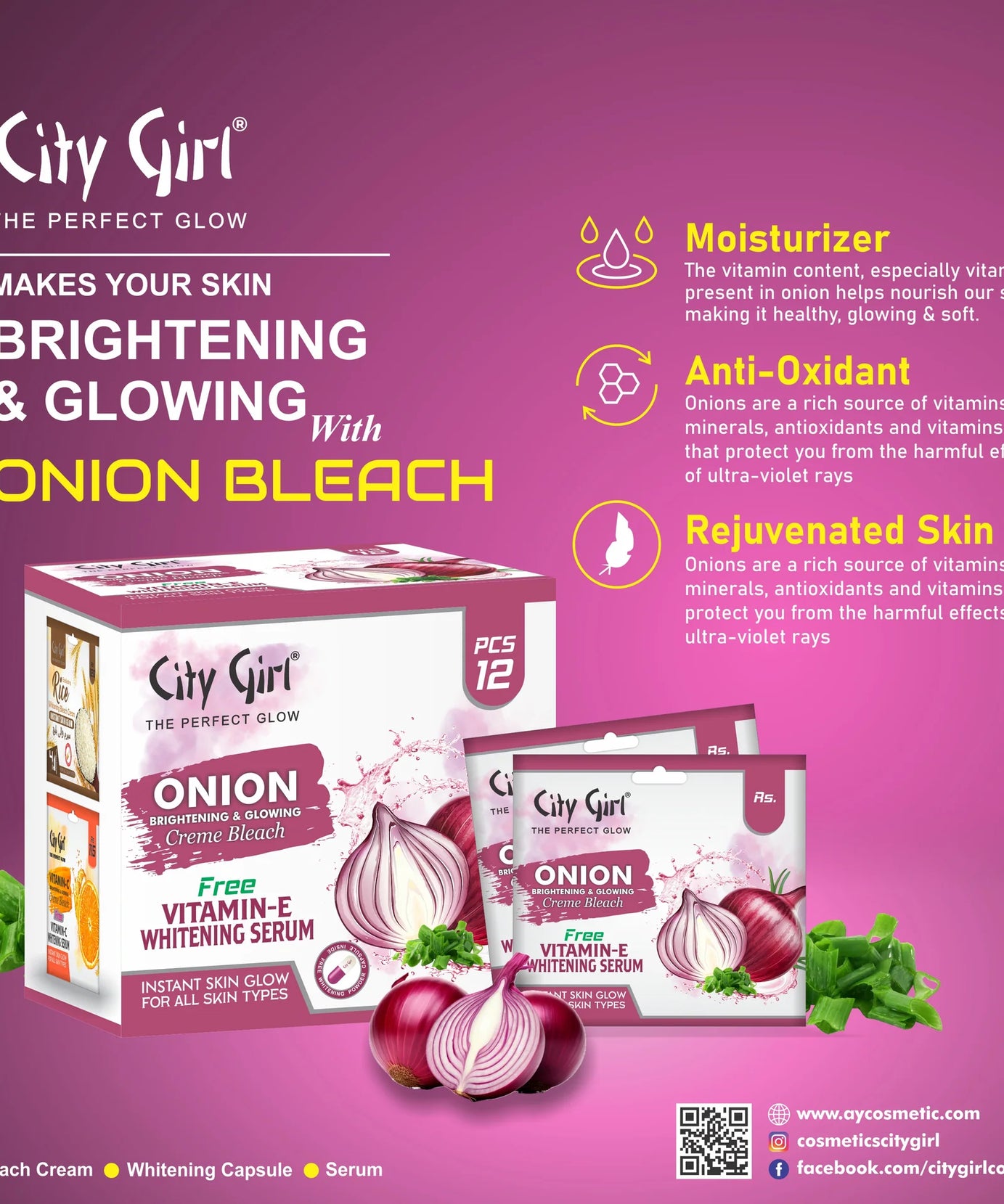 Onion Bleach Cream, Onion Bleach Creme, Bleach Creme, City Girl Onion Bleach Cream, Vitamin E, Serum Wali Bleach, AY Cosmetics,