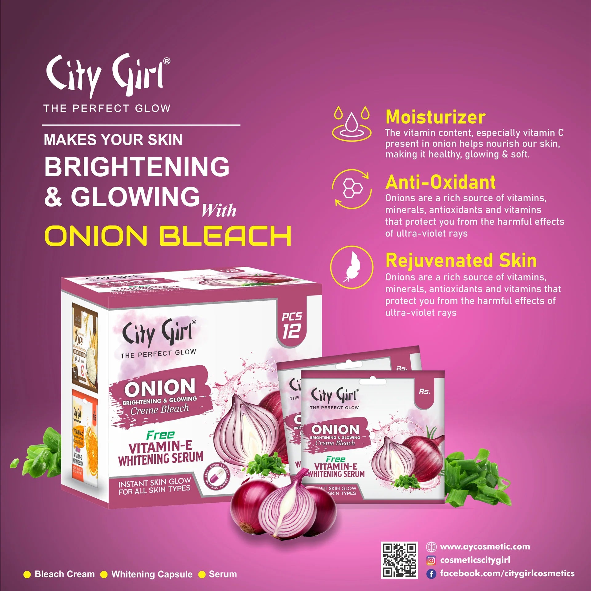 Onion Bleach Cream, Onion Bleach Creme, Bleach Creme, City Girl Onion Bleach Cream, Vitamin E, Serum Wali Bleach, AY Cosmetics,