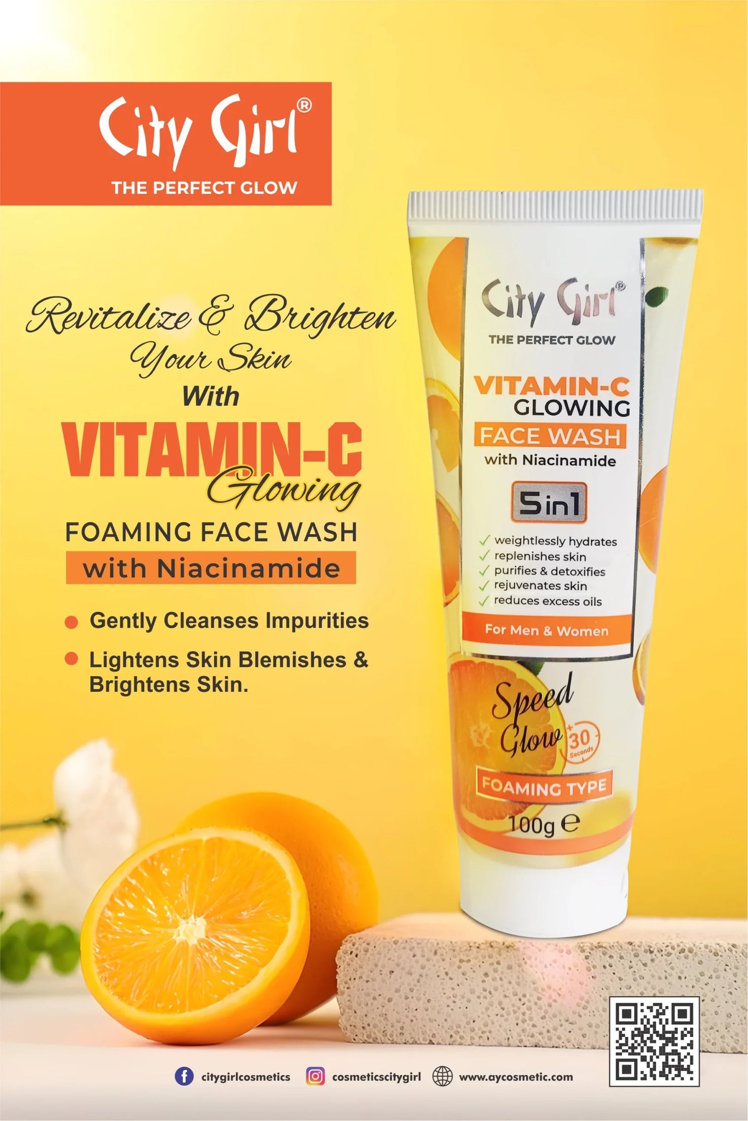 Vitamin C Face Wash, City Girl VC Facewash, City Girl Vitamin-C Face Wash, Vitamin-C, Ay Cosmetics