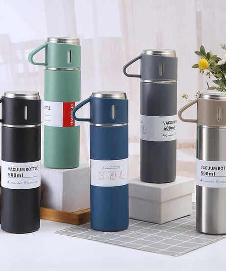 STAINLESS STEEL VACUUM FLASK SET WITH 3 CUP