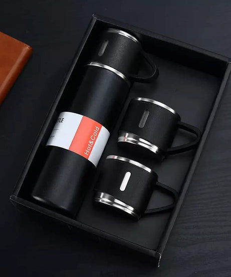 STAINLESS STEEL VACUUM FLASK SET WITH 3 CUP